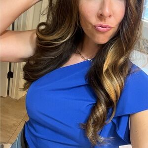 Lee Tracy Vibrant Blue one shoulder boutique Top